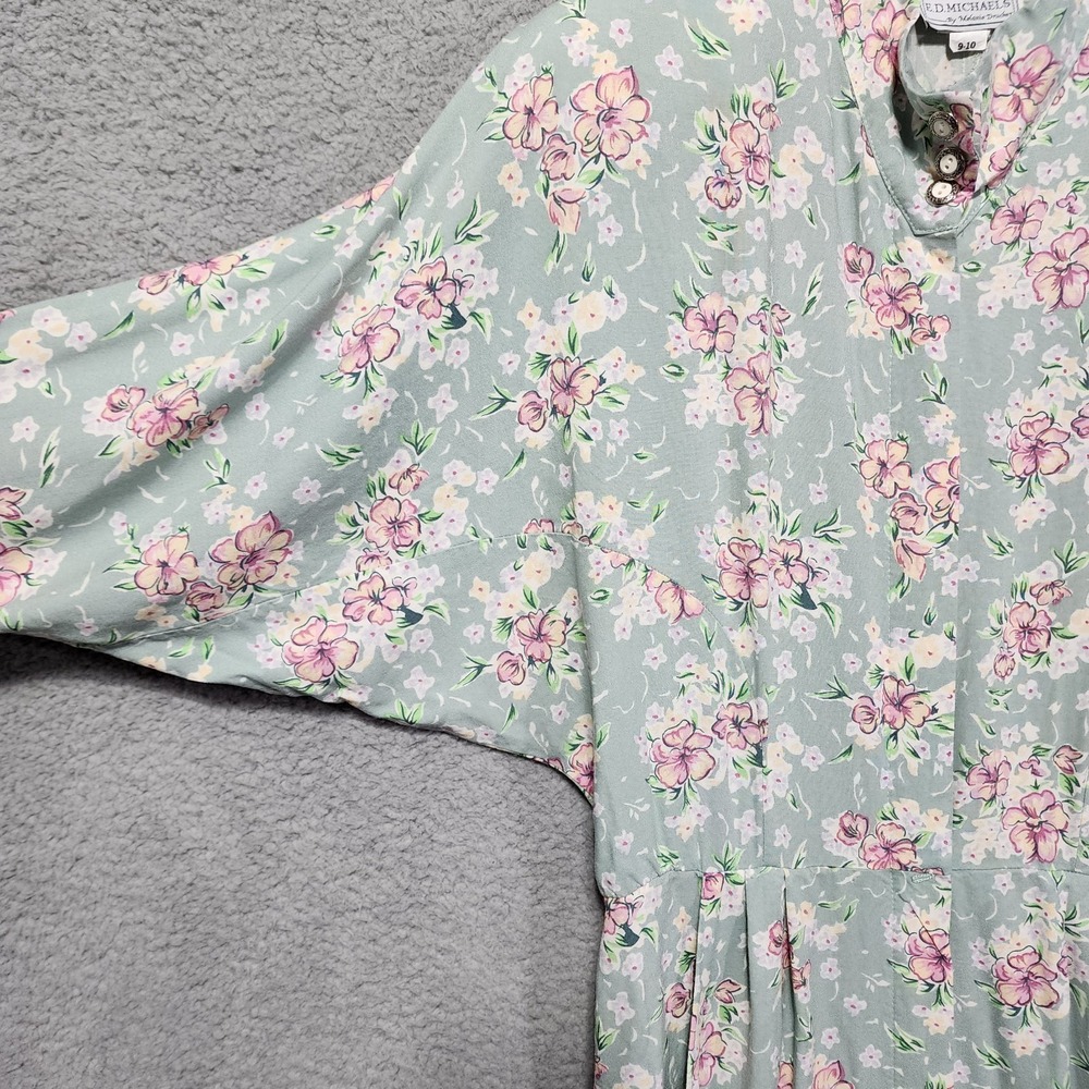 E.D.Michaels Vintage Dress Dolman Sleeve Sage Pink Floral Size 9/10 80's 90's - Picture 3 of 10